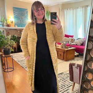 Anthropologie yellow heathered duster sweater with pockets in XL